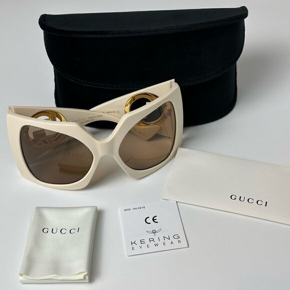 GUCCI Sunglasses GG1255S 002 Ivory White Brown Women NEW - Picture 10 of 12